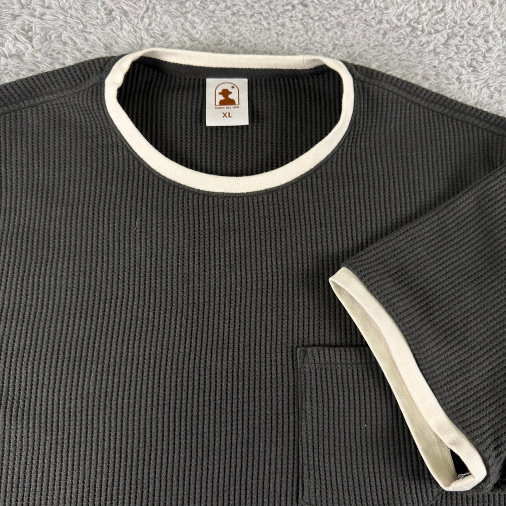 Dandy Del Mar Mens XL Charcoal Grey Waffle Knit Ringer Tee Chest Pocket Shirt